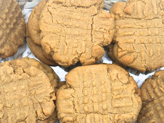 Close-up of golden chickpea butter cookies 