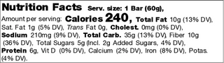 Nutrition facts label for a product bar [Amazing Bar Apple Cinnamon] with detailed calorie and ingredient information.